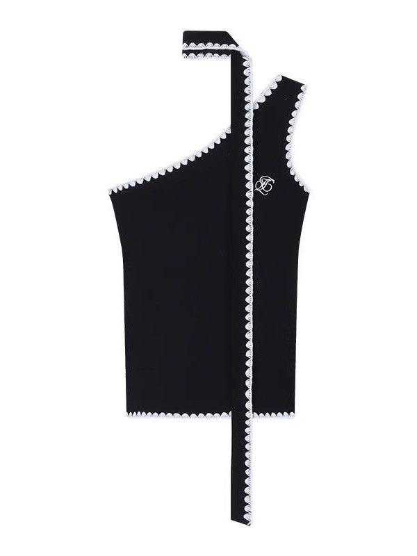 Sweet & Spicy Color Block One-Shoulder Camisole: Women's 2026 Summer Slim Fit Embroidered Sleeveless Top.