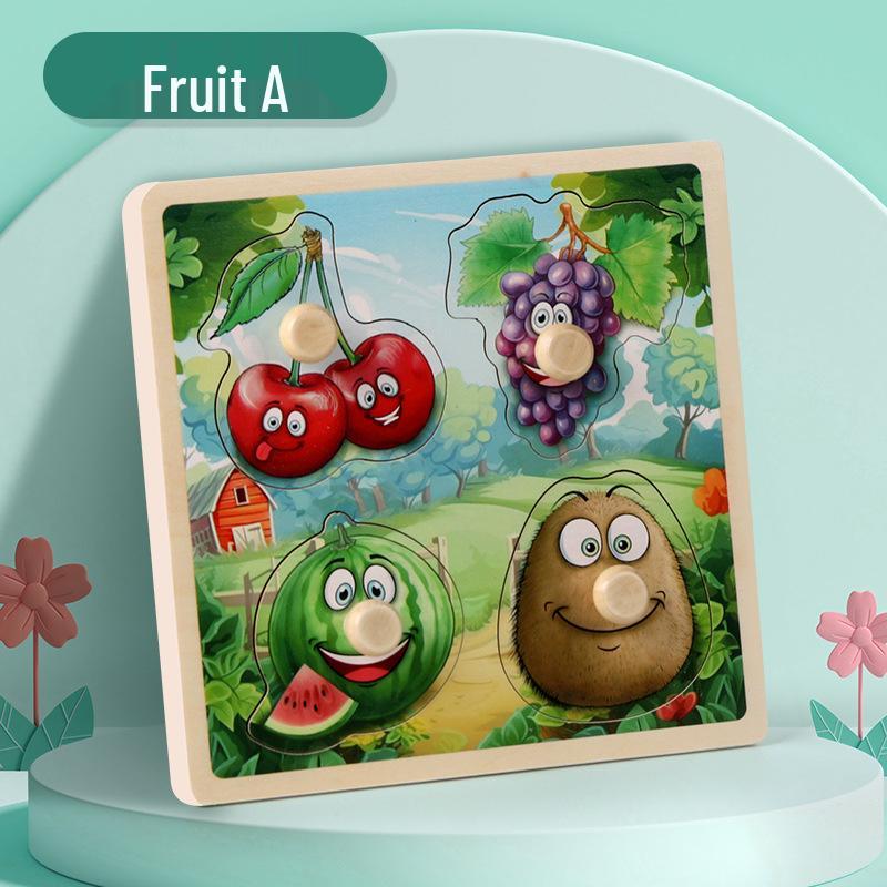 

Мини Деревянная Доска-пазл с прищепками: Раннее развитие для детей с мультяшными животными, транспортом и фруктами