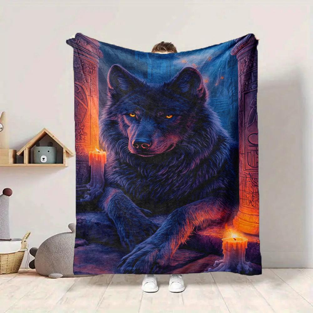 1pc Mystical Wolf Blanket, Lightweight Flannel Fleece with Digital Printing, Soft Warm for Sofa, Travel, Camping, Office, Couch, Chair, and Bed, All-S