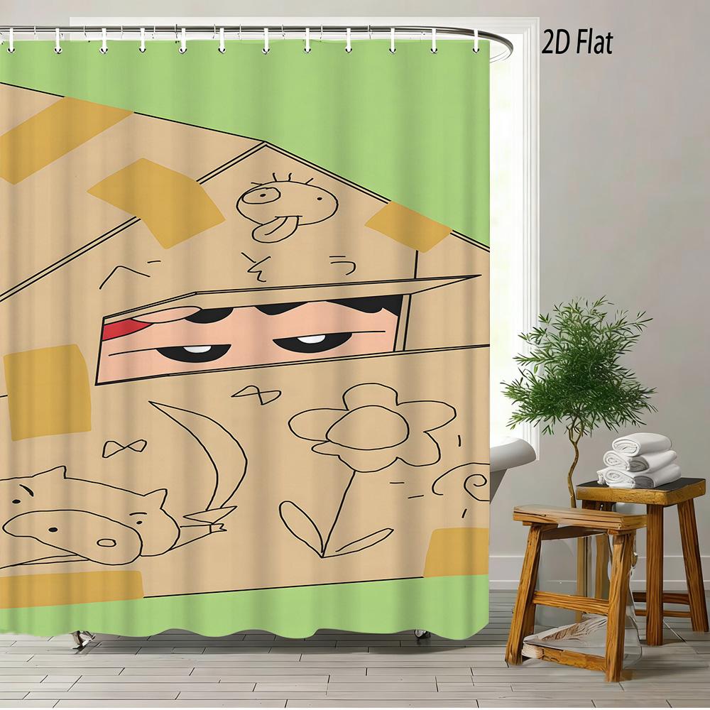 

Crayon Shin-Chan Cheese & Shiro 2D Print Waterproof Shower Curtain, Cute Cartoon Bathroom Decor With Hooks W60H190(CM)-1 Pcs