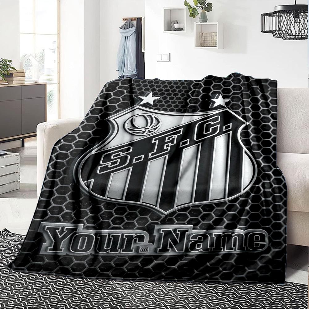 Name Custom Santos FC Logo Print Flannel Blanket High Quality Warm Comfortable Cover for All Seasons Perfect for Gifts Home Decor