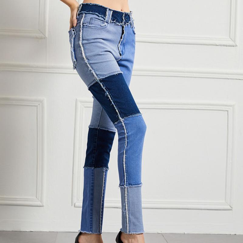 GMXIA Damenjeans Slim High Waist High Stretch Hose mit kleinem Bein Übergröße Hose Raw Edge Splicing