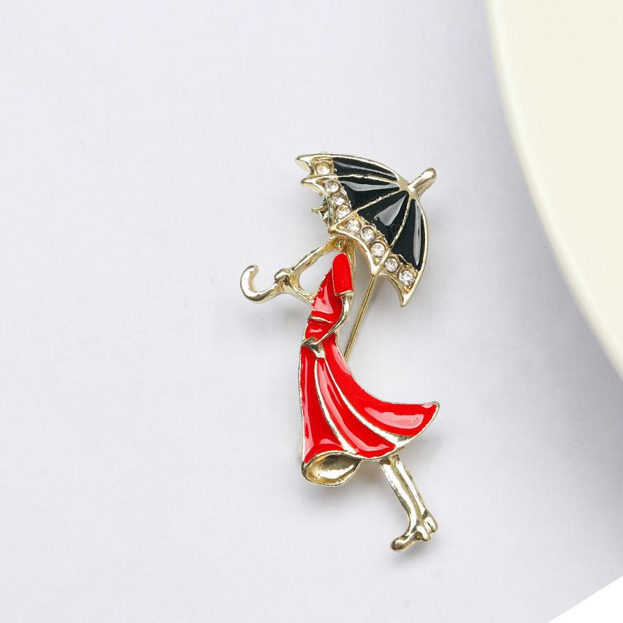 Pearl Drip Umbrella Girl Rhinestone Brooch: Versatile Anime Shirt Accessory