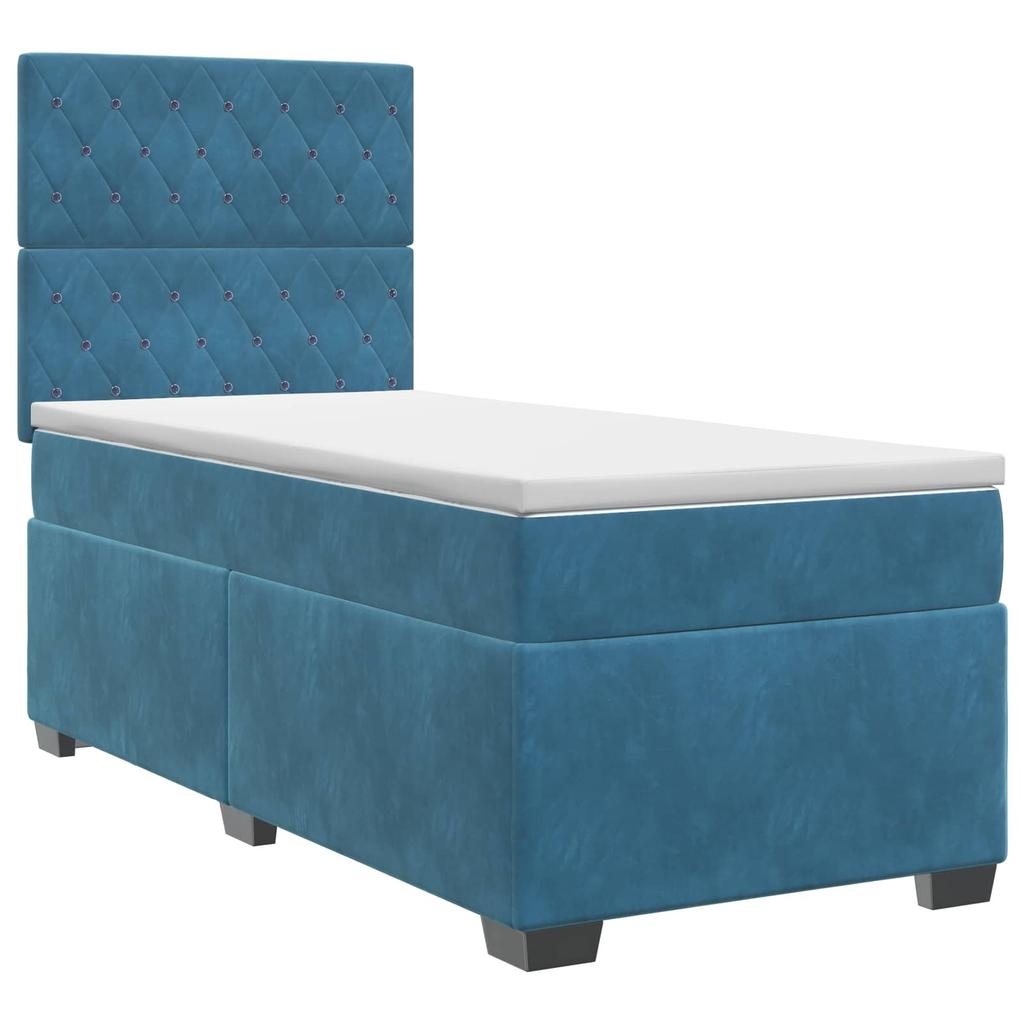 Box Spring Bed with Mattress and Headboard Blue 80 X 200 Cm Velvet