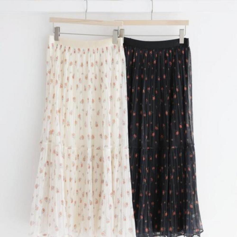 New Arrivals Open Run Women Spring Floral Pleated Chiffon Long Skirt