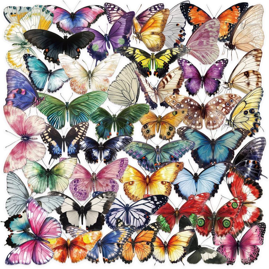 50 Transparent and Elegant Butterfly Sticker Packs, Waterproof Transparent PET Manual Material Decorative Guitar Notebook