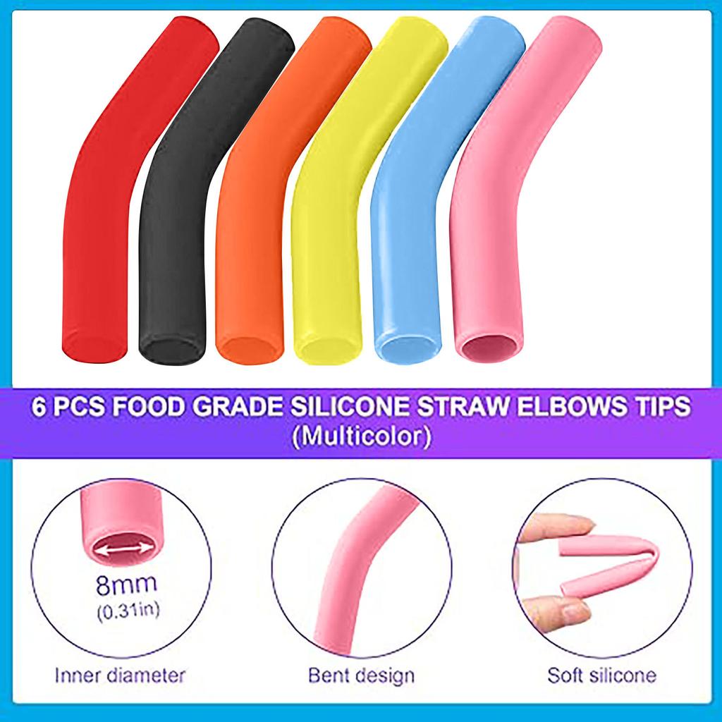 6Pcs Metal Straw Silicone Tips IN Wide(8mm Outer Diameter) Food Grade Rubber Straw Covers Elbow Straw Replacement Tip For Stainless Steel