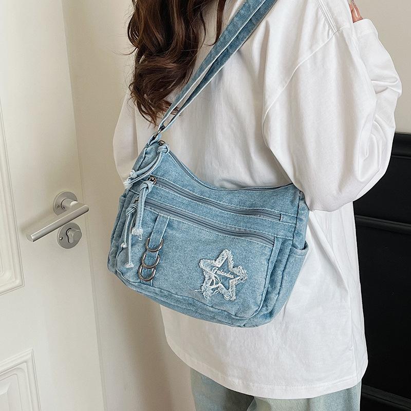 Denim Bag Multi-zipper Retro Crossbody Bag Middle-aged Mother Bag