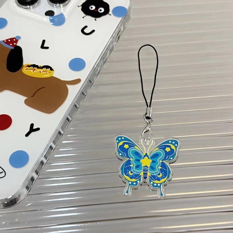 Unique Butterfly Phone Lanyard Colorful Butterfly Wristlet Keychain Bracelets for Women Girls Acrylic Animal Keyring