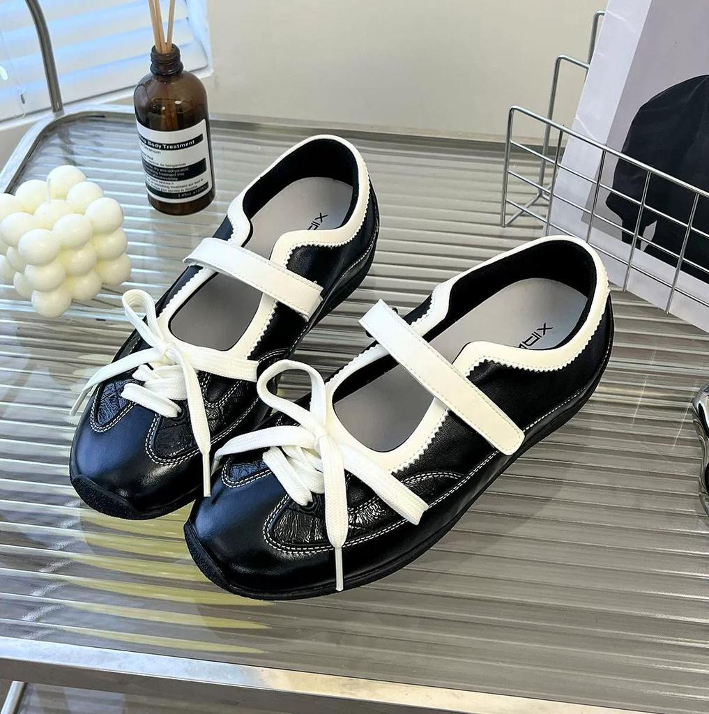 Inner height increase silver single shoes women's 2025 new summer black and white color matching ballet shoes women's light mouth casual shoes women