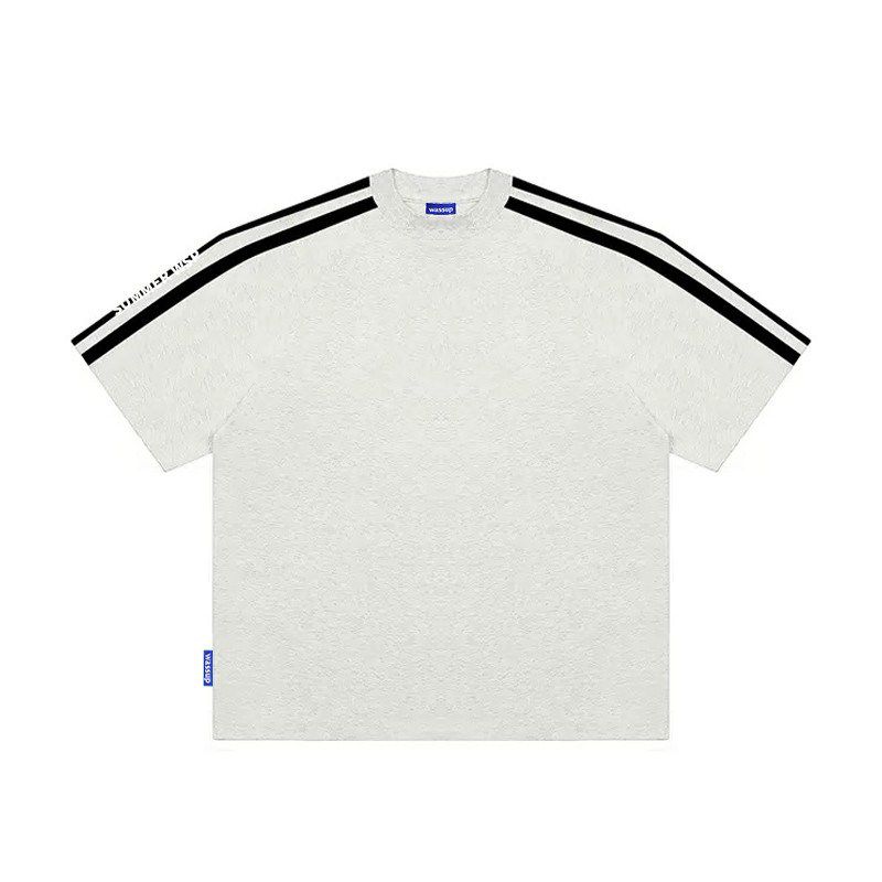Wassup American-Style Sports Three-Stripe Letter Striped T-Shirt Short-Sleeved Men's Summer New Trendy Brand Heavyweight Couple Outfit