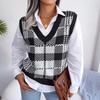 Women's Autumn and Winter Casual Contrast Plaid Knitted Tank Top Sweater Vest