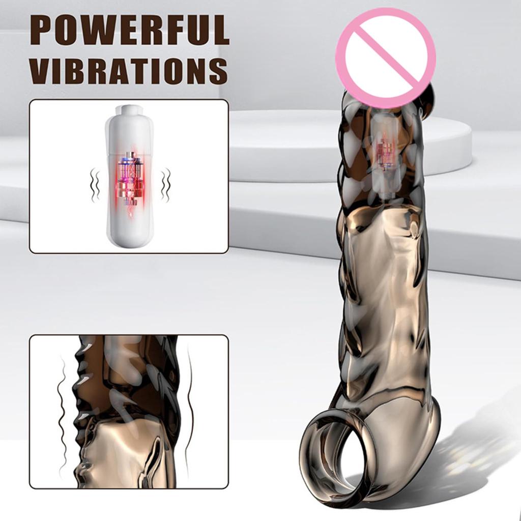 Silicone Penis Sleeve Enlargement with Mini Vibrator Cock Ring Extender Reusable Dildo Penis Enlarger for Adults Sex Toys