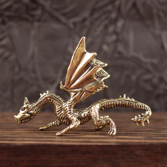 Yousheng Vintage Winged Dragon Brass Ornaments Copper Dragon with Wing Figurine Collectible Bronze Carved Sculpture for Living Room Bookshelf Desktop