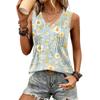 Damen Locker geschnittenes ärmelloses Tanktop mit V-Ausschnitt und plissiertem Blumendruck, lässige leichte Sommerweste, Hemdbluse