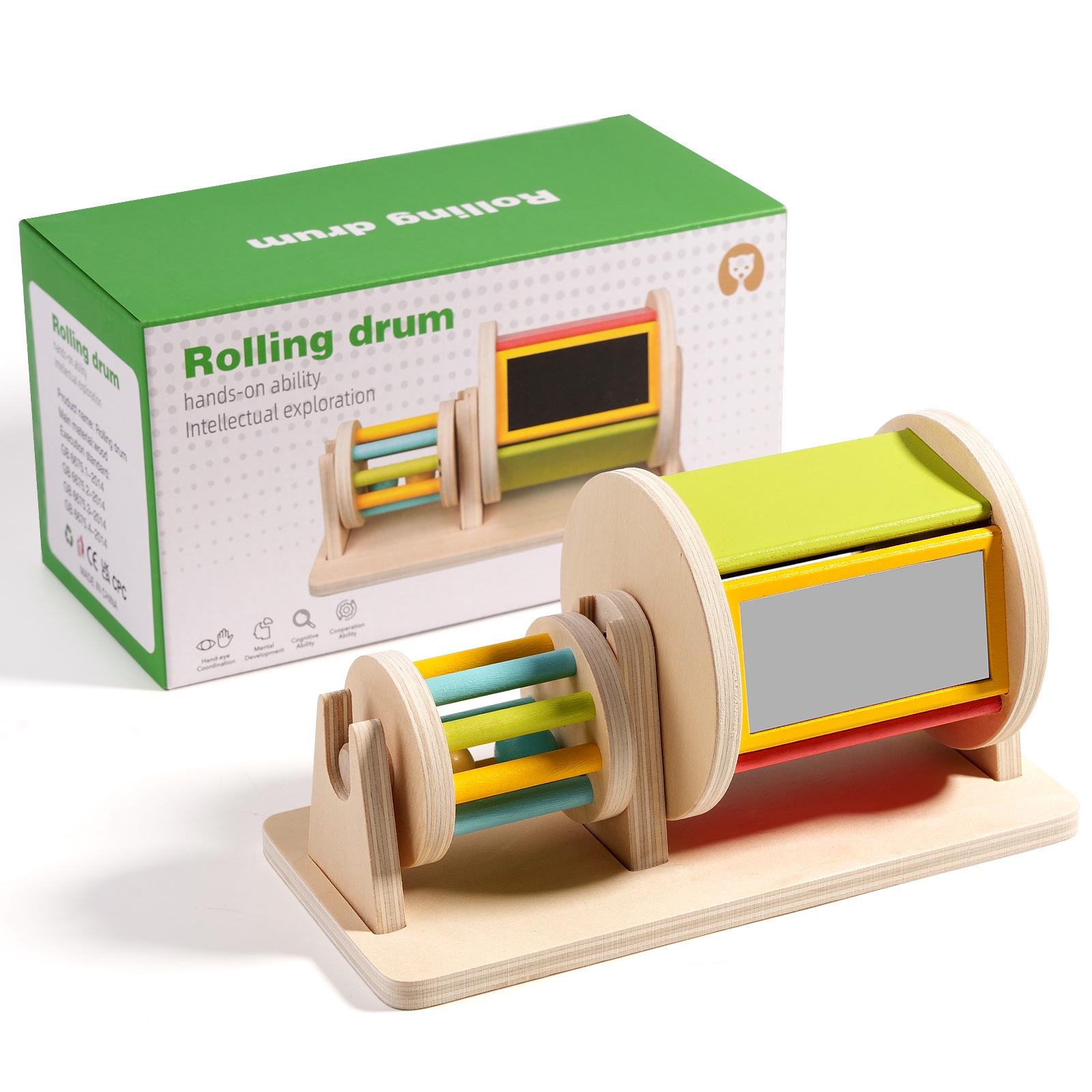 

Montessori Wooden Drawer Box: Textile Drum & Pressure Ball Table Puzzle for Early Education and Science Learning in Kindergarten.