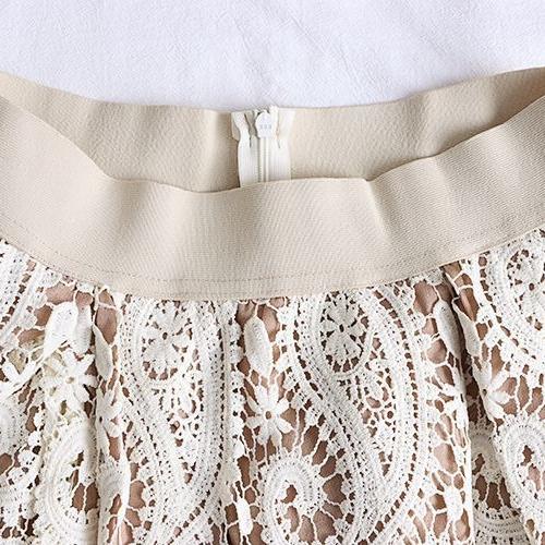 Vintage Women's Crochet Hollow Lace Skirt Casual High-waist Slim A-line Skirt Spring
