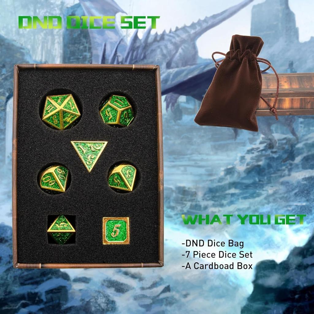 DND Dice Set, Dungeons and Dragons Dice with D20 Metal Dice Set for D and D Dice or RPG Role Playing MTG Tabletop Board Games, Shadowrun Pathfinder