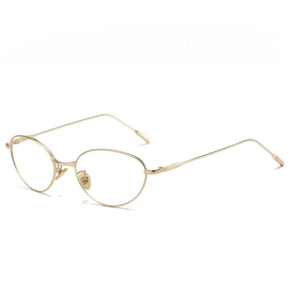 Korean Gold Cat Eye Sunglasses Shaped Frame for For Women Ultra Light Anti Blue Light Flat Lens Temperament Sunglasses Gafas De Sol