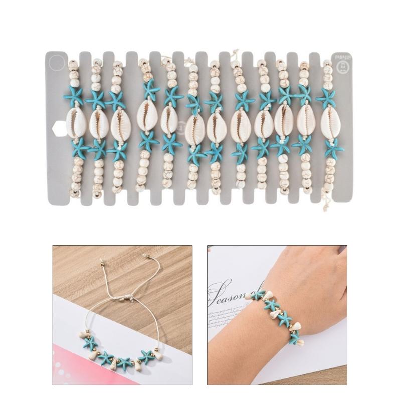 12pcs/lot Bohemian Shell Charm Braided Bracelet For Women Child Wood Bead Adjustable Rope Chain Anklet Jewelry