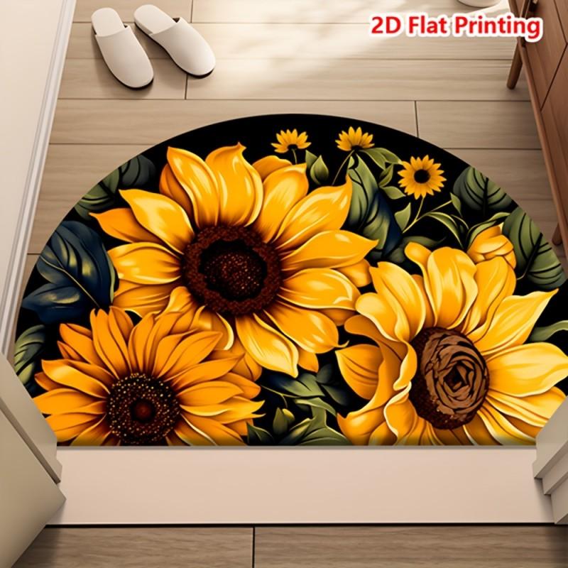 Blauw en Wit Porselein Halve Cirkel Deurmat Traditioneel Chinees Bloemen- en Vogelpatroon Antislip Vloermat voor Oosterse Woning 40x60cm-Felt