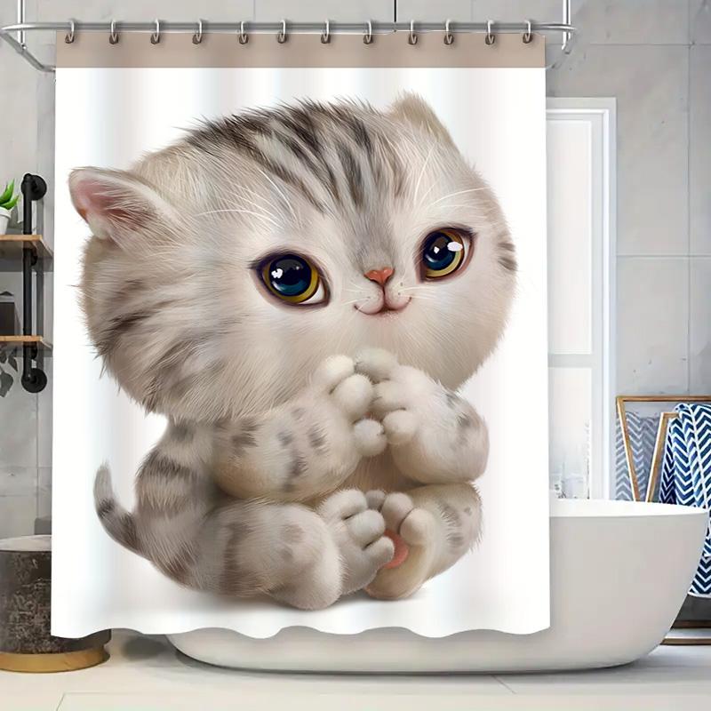 

Super Cute Cat Shower Curtain Bathroom Decor With High Definition Print For Kids Room Or Nursery W60H190(CM)-1 Pcs