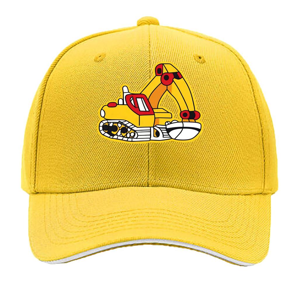Adjustable Hat Featuring an Cartoon Excavator a Breathable Baseball Cap That Provides Cozy Suitabl Sandwich Baseball Cap