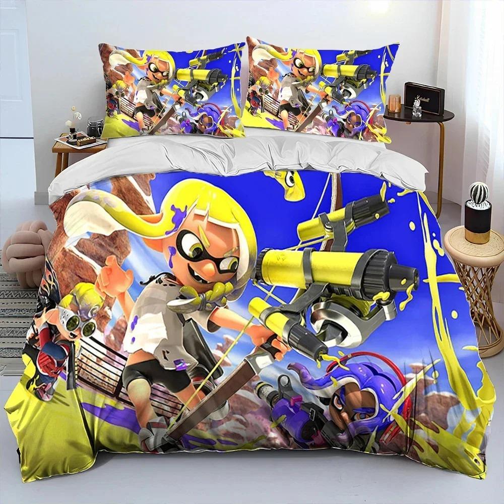 3D Print S-Splatoon Cartoon Bedding Set Duvet Cover Bed Set Quilt Cover Pillowcase Comforter King Queen Size Boys Adult Bedding