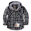 Men's Quilted Lined Button Down Plaid Shirt Add Velvet To Keep Warm Jacket With Hood