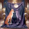A 2D Moonlit Forest Two Animals Leaning on Each Other Themed Flannel Blanket, Soft High-Definition Digital Printing, Cooling Blanket Suitable for All 