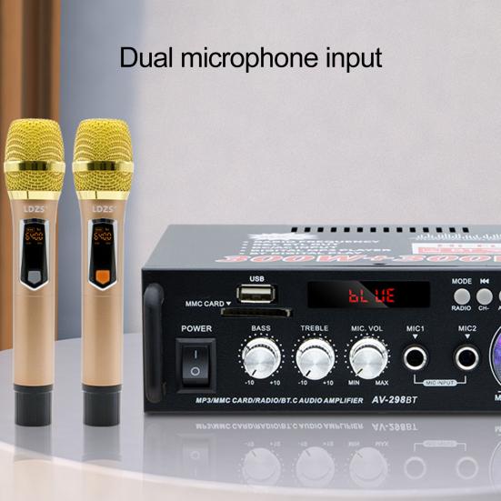 1 Set Power Amplifier Bluetooth-compatible 2.0 Channel 60Wx2 USB/SD/RCA/MIC/FM Input HiFi 300W Peak Sound Amplifier Home Supply