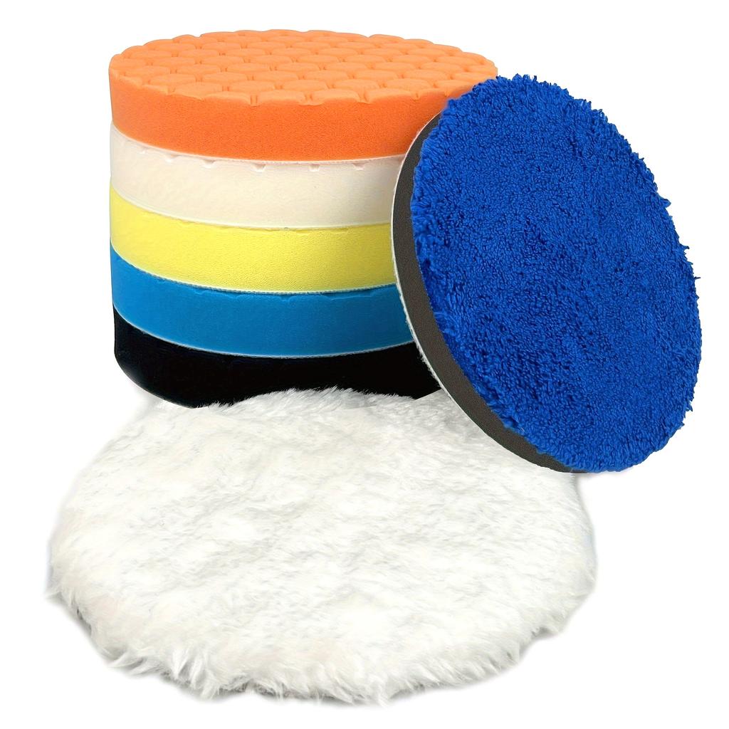7pcs Buffing Polishing Pads 6 Inch- 7pcs 150mm Face for 6 Inch 150mm Backing Plate, Car Compound Buffing Sponge Pads and Knitted Cutting Polishing