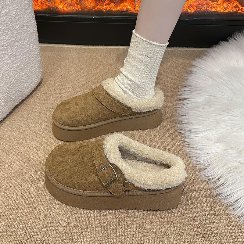 Thick-bottomed Outer Wear Bag Head Boken Wool Slippers Women's 2025 Autumn and Winter New Light Matte Leather Lamb Wool One-word Drag