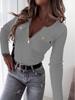 2025 Women's Ribbed Knit Slim-Fit V-Neck Long Sleeve Pullover with Metal Zipper