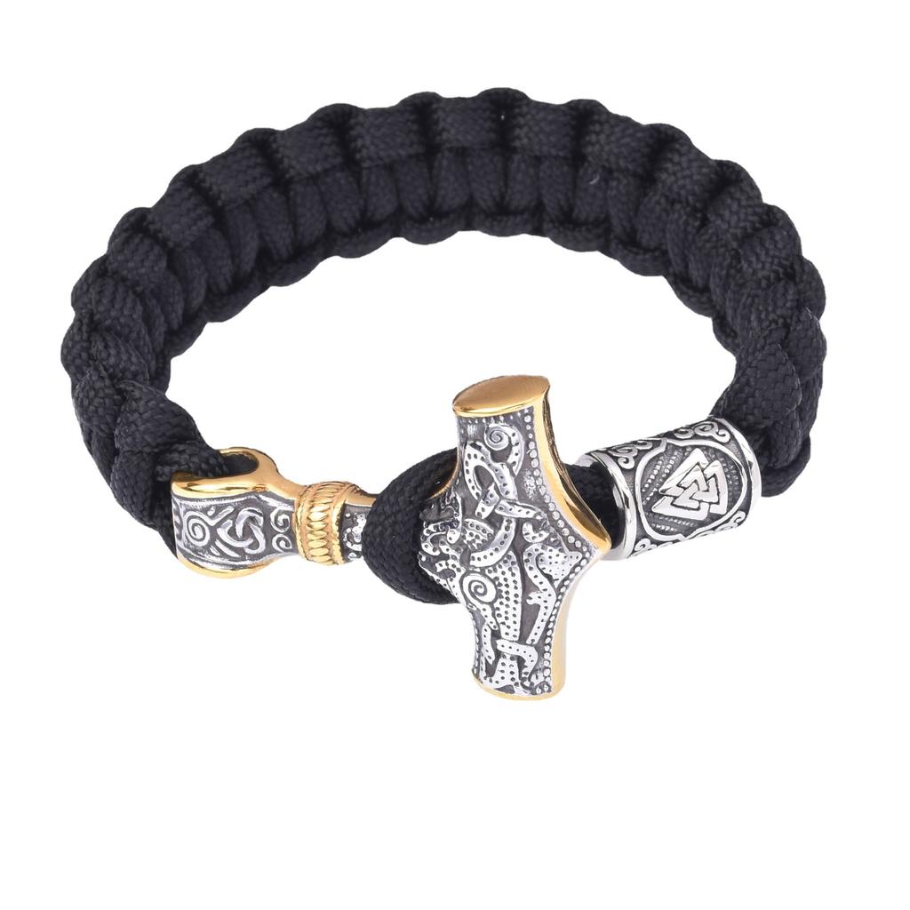 Męska dominująca, ręcznie robiona lina do parasola pleciona bransoletka Viking bransoletka z młotem Thora ze stali nierdzewnej bransoletka typu survival na świeżym powietrzu