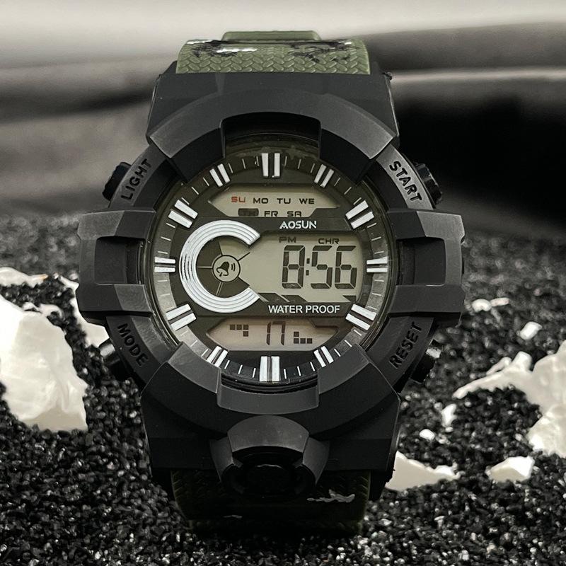 Унисекс-часы JYL Корейские Многофункциональные Светящиеся Электронные Ремешок camouflage green бобровый