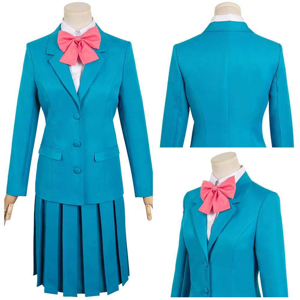 Kimi Ni Todoke Kuronuma Sawako Cosplay Costume, Blue School Uniform with Pink Bow for Anime Fans & Halloween Parties