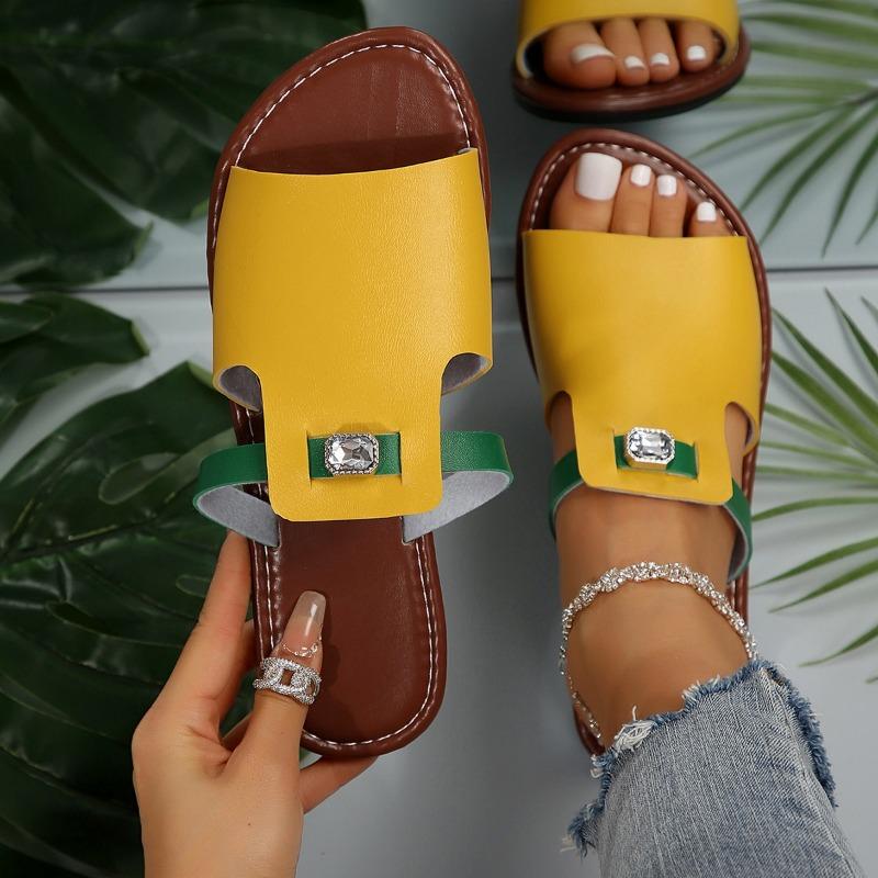2024 Summer New Hot Selling Casual Fashion Solid Color Open Toe Slippers Comfortable Non-Slip Women's Low Heel Slippers