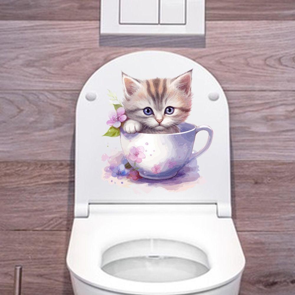 

Cartoon Cat Toilet Sticke Self-adhesive Cartoon Bathroom Mural Funny Cat Wall Decals Bathroom 3
