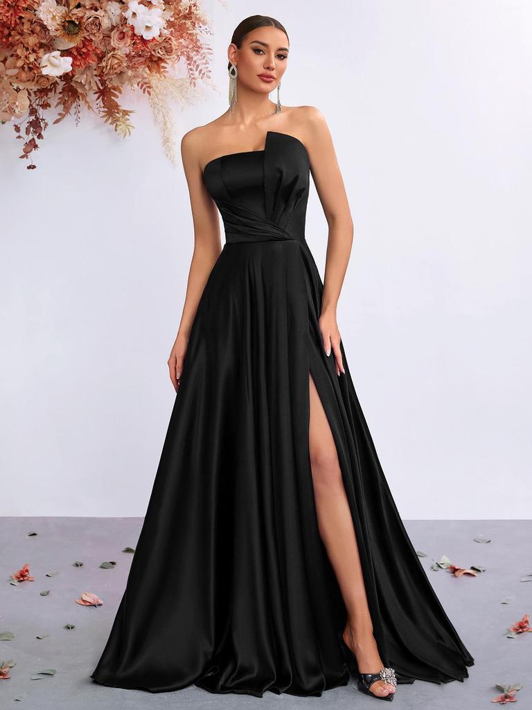European & American Elegant Strapless Slim-Fit Slit Gown - Perfect for High-End Banquets & Evening Parties