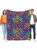 Colorful Rainbow Leopard Print Blanket Soft Cozy Throw For Bed Sofa, Perfect For Home Decor, Lightweight Warm Gift For Friends A