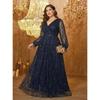 Plus Size Womens Elegant Sequined Bridesmaid Dress V-Neck Long Sleeve Slit Fitted Temperament Wedding Party Dress