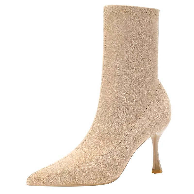 Fashion boots women's high heels autumn and winter new pointed thin heels women's thin boots suede elastic boots socks boots