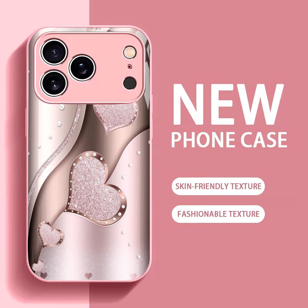 Pink heart to heart Phone Case High-end Phone Case Electroplated Glass TPU PhoneCase for iPhone 17 16 15 14 13 12 11pm Pro Plus
