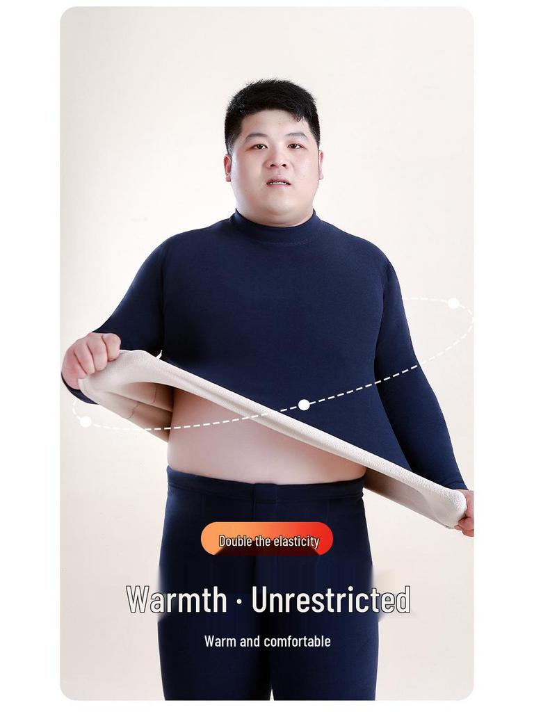 Men's Thermal Fleece-Lined Mid-Neck Underwear Set for Cold Weather
