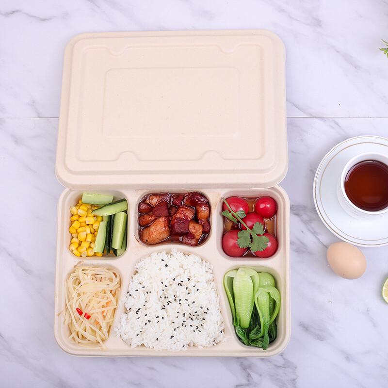 Compostable Wheat Straw 6-Compartment Meal Boxes