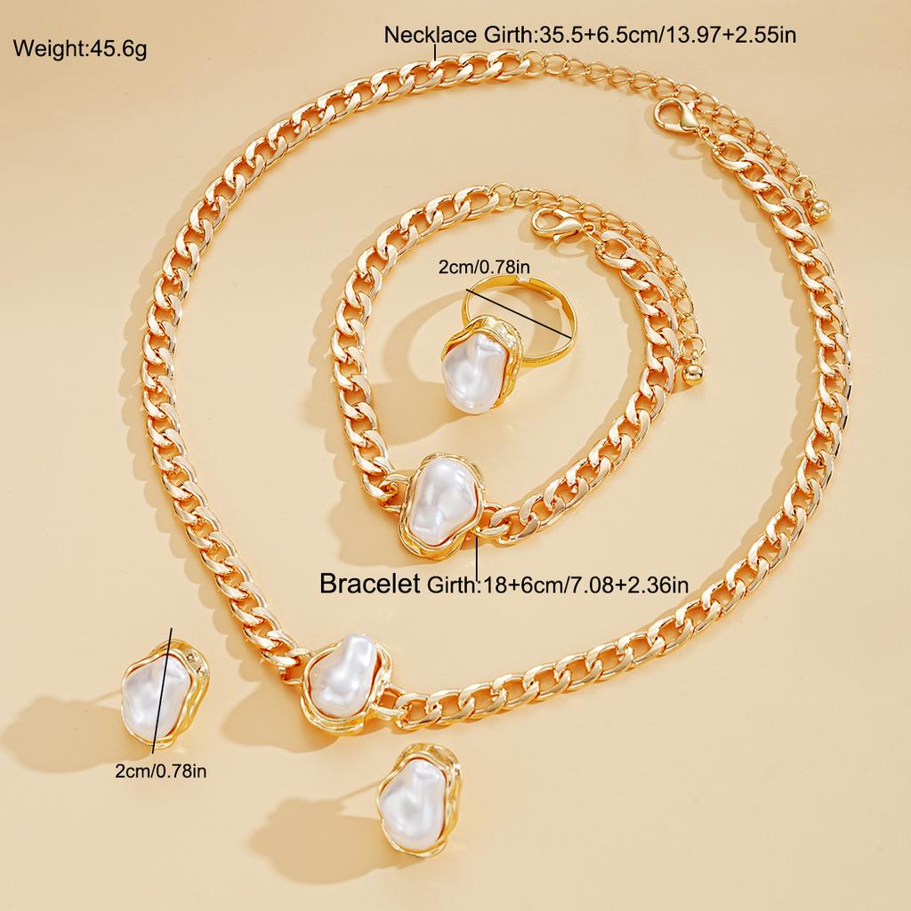 5PCS Women's Irregular Imitation Pearls Jewelry Set For Women Fashion Gold Color Necklace Bracelet Ring Earrings Wedding Jewelry