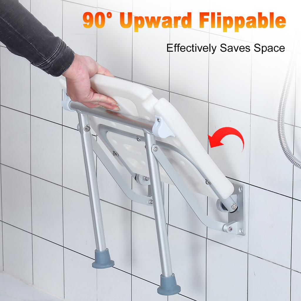 Asiento de Ducha Plegable Altura Ajustable Antideslizante Montado en la Pared para Personas Mayores Embarazadas Lesionadas