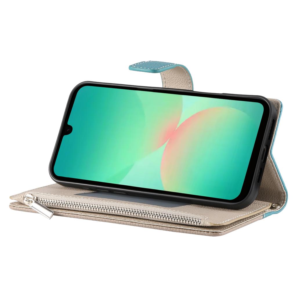 For Samsung Galaxy A26 5G Case Zipper Wallet Color Splicing Leather Flip Phone Cover with Straps