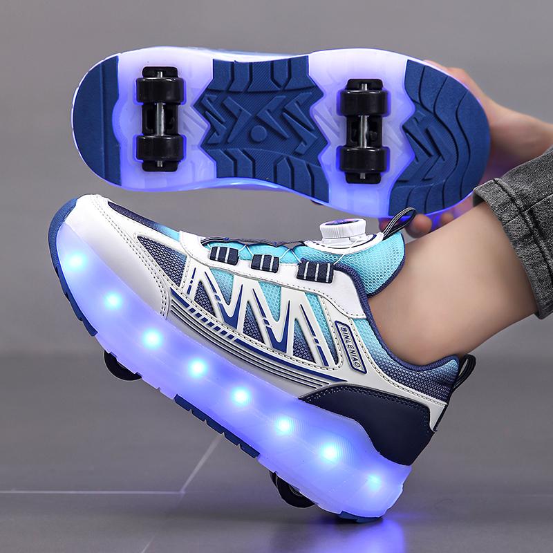 Four-wheel Running Shoes Detachable Flat Shoes Rechargeable USB Luminous Sports Light Shoes Girls Roller Skates Boys Shoes